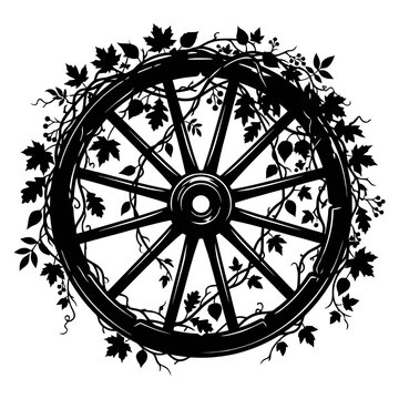 Black and white vintage wagon wheel illustration