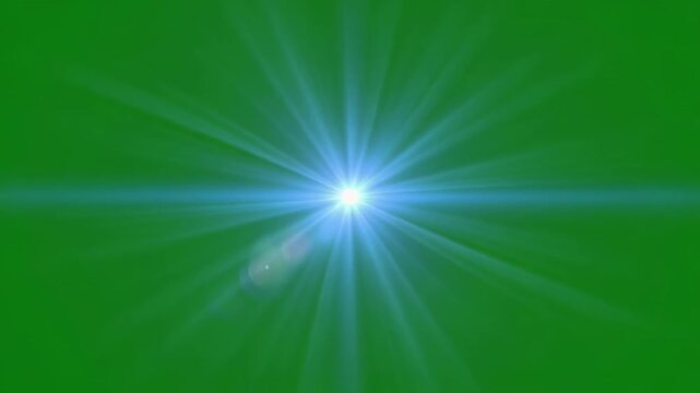 Blue Lens Flare Bursts on Green Screen Background with Black Horizontal Gap