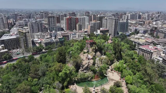 Aerial view of the city's architectural landscape on Santa Luc&iacute;a Hill in Santiago, Chile