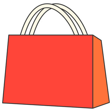 Flat style icon illustration of a orange paper shopping bag isolated on transparent background. Colorful graphic design element clip art for commerce retail promo assets.