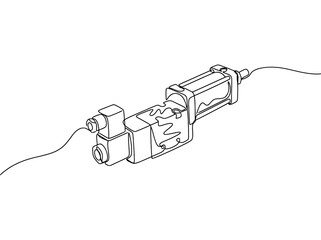 Fototapeta premium Simple line drawing of a solenoid valve with wire connections and a piston structure