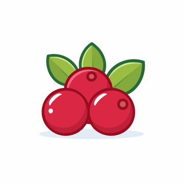Vector illustration of fresh ripe red cranberries with green leaves on a clean white background