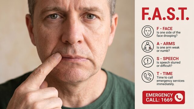 Man Demonstrating F.A.S.T. Stroke Awareness
