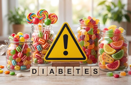 Candy and Diabetes Awareness Sign with Colorful Sweets