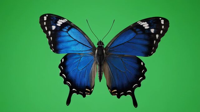 Blue Morpho Butterfly Wing Flap on Green Screen with Cinematic Motion for Nature Concepts
