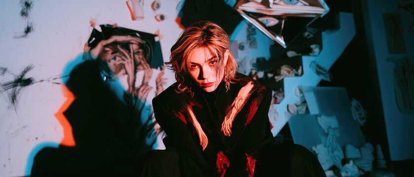 Moody Artistic Portrait with Dramatic Shadows and Bold Lighting