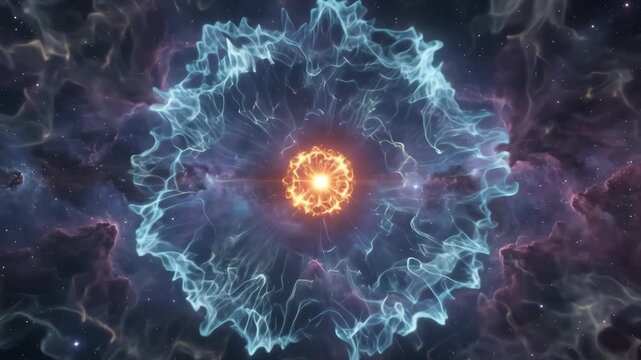 Supernova exploding and sending a shockwave through gas clouds