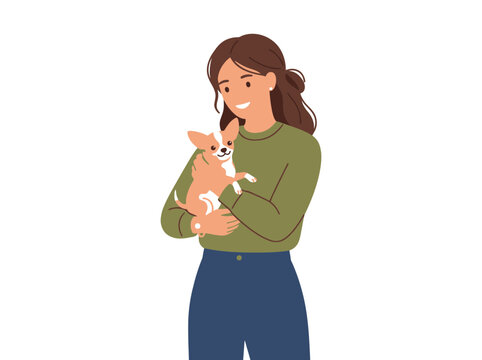 Woman Holding Small White Dog Close.