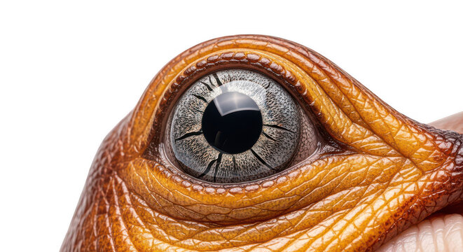A close-up view of a reptile eye, with intricate scales and detailed iris.