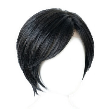 Short black bob wig isolated on transparent background