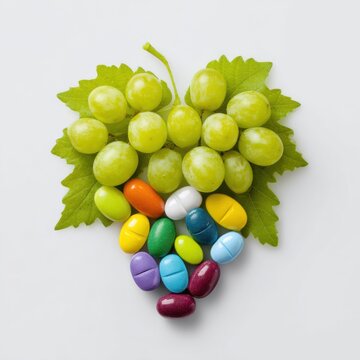 Fresh green grapes cluster on white background, juicy fruit still life, healthy snack and ingredient concept photo