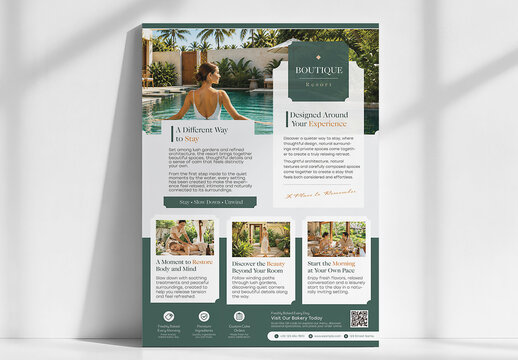 Boutique Resort Promotional Poster Template for Luxury Hotel and Tropical Vacation