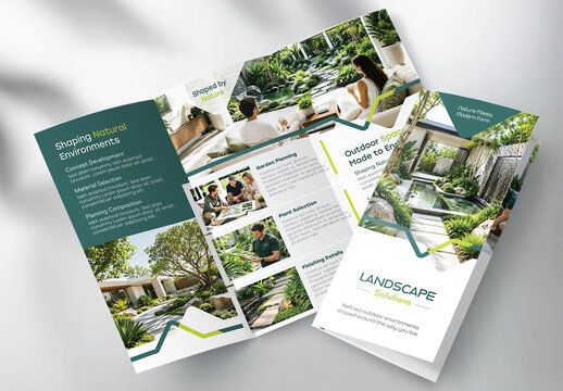 Landscape Design Trifold Brochure Template for Garden Planning and Outdoor Living Services