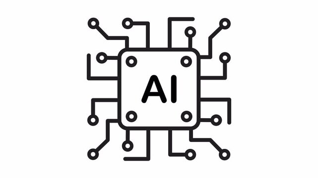 Artificial intelligence AI, chip technology, core, line icon. Alpha channel