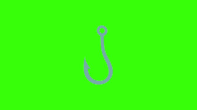 Stylized Metallic Fishing Hook Swaying Seamlessly on Green Screen Chroma Key Background