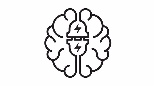 Brain storming, plug brain, charger mind concept. Alpha channel