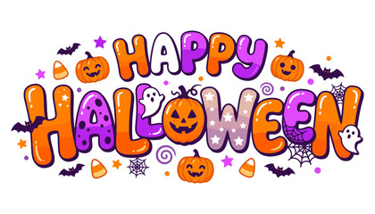 Naklejka premium Happy halloween colorful typography design