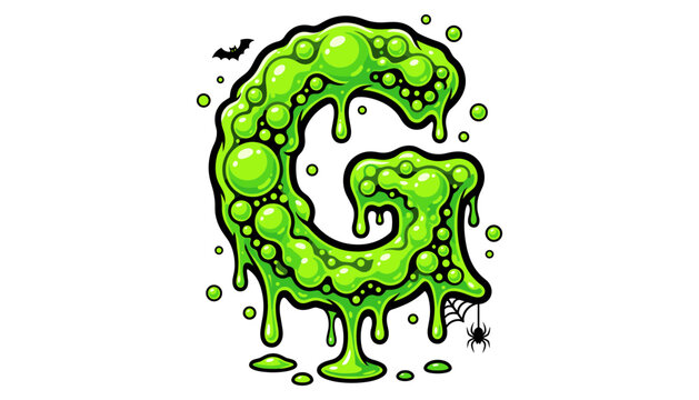 Letter g made of green slime and bubbles for halloween