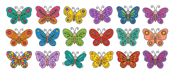 Collection of Colorful Hand-Drawn Butterflies © kuni