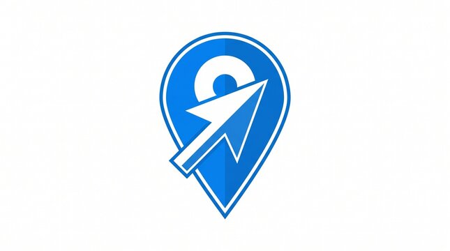Blue Location Pin Icon with Directional Arrow, Navigation Symbol, Map Marker Design, GPS Sign, User Navigation Element, Location Point Logo, Blue Vector Graphic