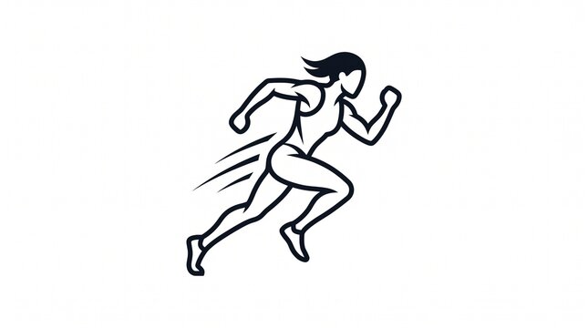 Vintage woman runner icon. Athletic girl sprinting vector illustration. Active lifestyle symbol. Retro fitness logo element.