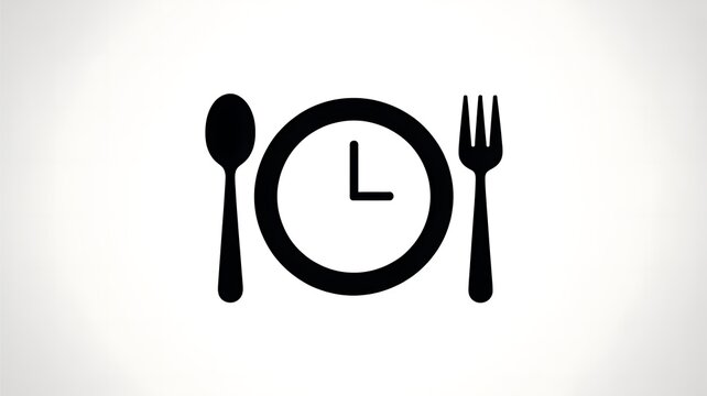 Black plate with clock symbol fork and spoon icon