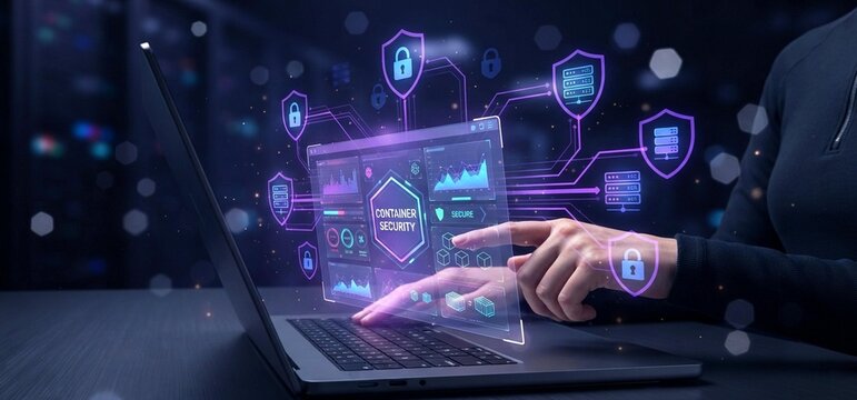 Hand activates holographic cloud workload container security console