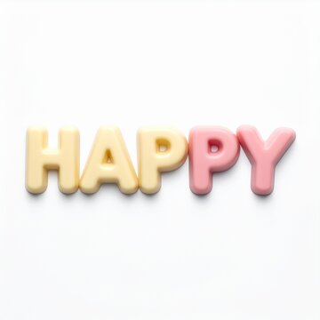 ホワイトチョコとイチゴチョコで作られたHAPPYの立体文字