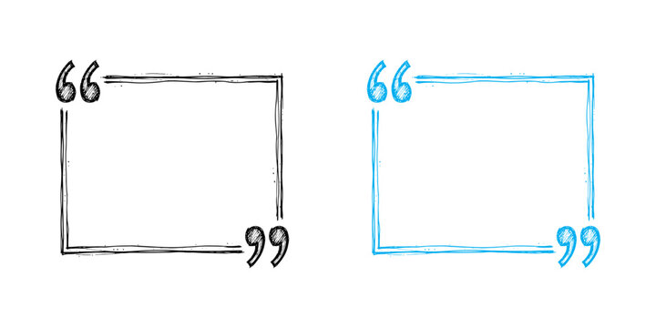 Scribble quote box frame set featuring black and blue hand drawn rectangular borders with quotation marks for emphasis text highlight social media post layout design and creative written content.