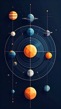 Solar system model with glowing planets and moons.