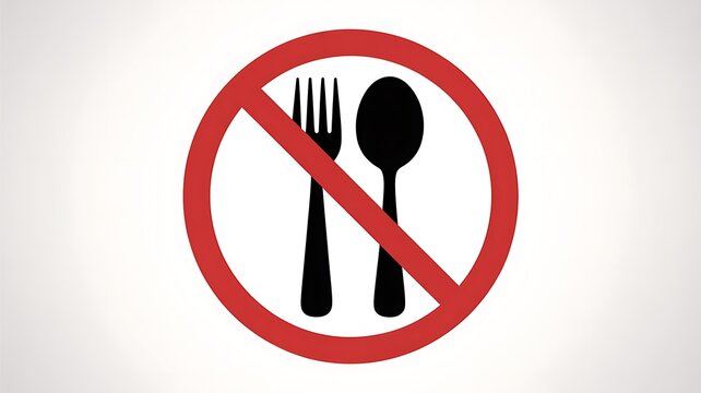No eating or food allowed sign with fork and spoon icon