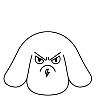Angry cartoon dog face with lightning bolt