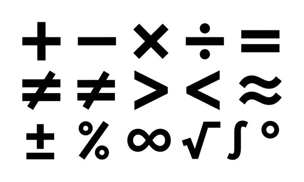 Collection of basic mathematical symbols and signs isolated on a white background