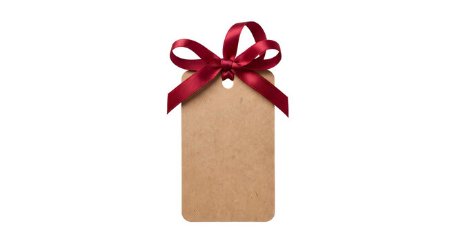 Kraft paper gift tag with a red ribbon bow