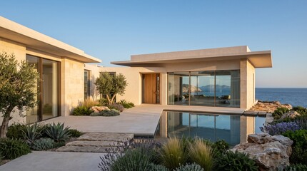 Fototapeta premium Modern Luxury Villa with Infinity Pool and Desert Landscape