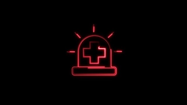 Glowing red neon emergency siren light animation with medical cross symbol. Ideal for healthcare, hospital, ambulance warning, alert system, and medical safety.