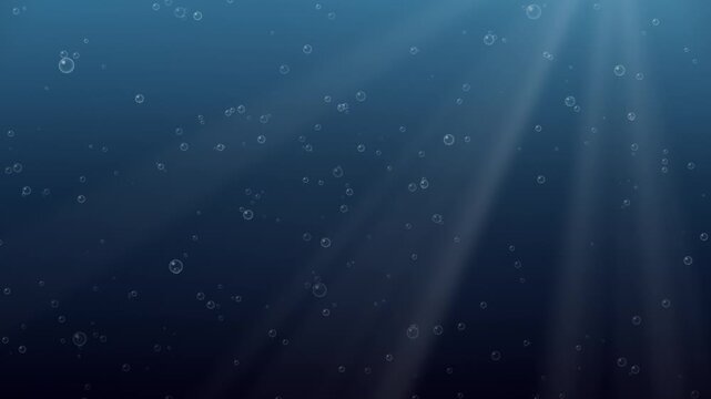 Deep Blue Underwater Background with Rising Bubbles and Sun Rays