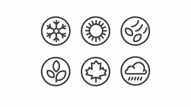 Set of four seasons in circle with dry and rainy weather icons. Summer, winter, spring, autumn, dry, rainy. Alpha channel