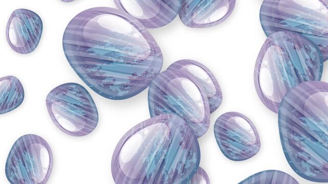 Abstract Purple and Blue Polished Stones Falling on White Background