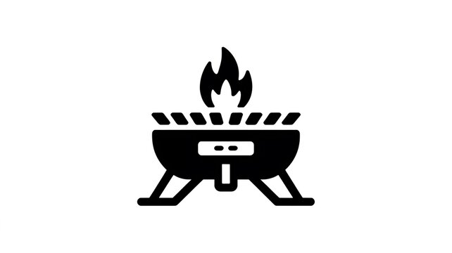 Black barbecue grill icon with fire flame