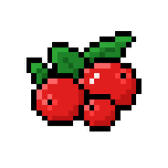 Fototapeta premium Pixel Art Cranberries with Leaves Icon