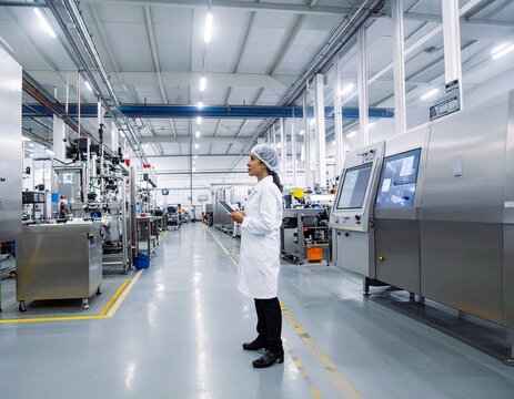 Modern Indian manufacturing facility with automated machinery, skilled workers and clean production lines, showcasing advanced industrial technology.