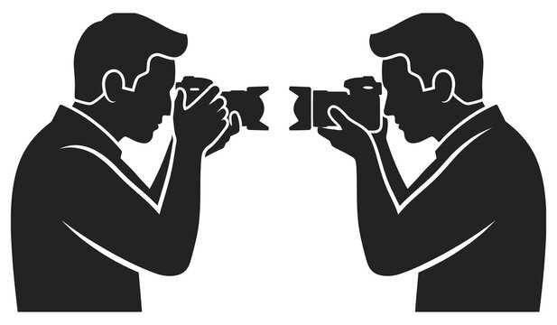 Silhouettes of two photographers taking picture of each other with cameras facing each other vector illustration design concept