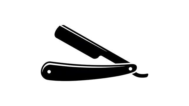 Black straight razor icon for barbershop design