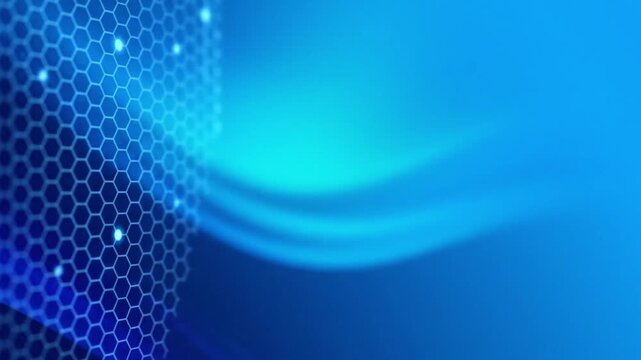 Abstract blue background with glowing hexagonal pattern and soft light waves for modern digital technology presentation