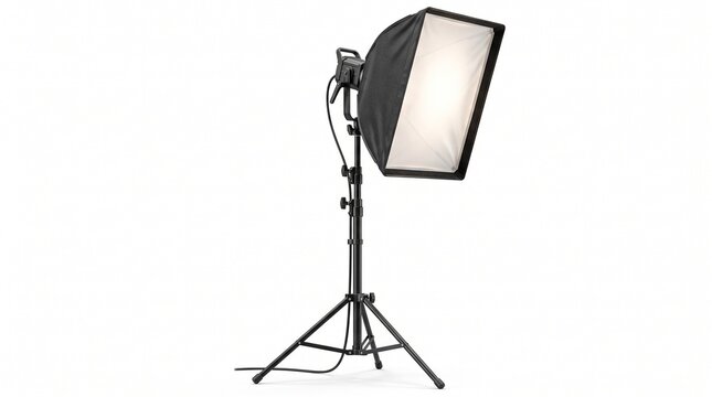 Professional studio flash with softbox on tripod, photography lighting equipment, black strobe light for portrait and product shoots