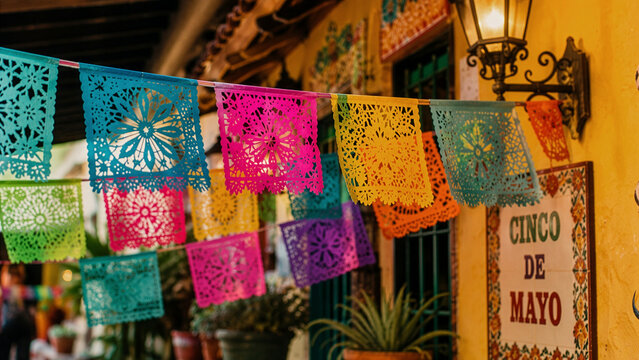 Colorful Papel Picado Decorations for Cinco de Mayo Celebration