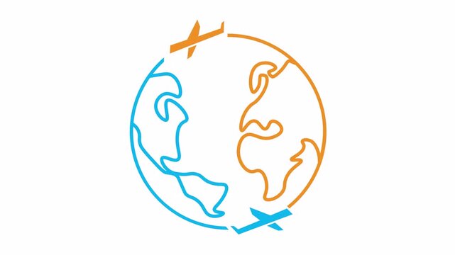 World globe with plane icon animation. alpha channel