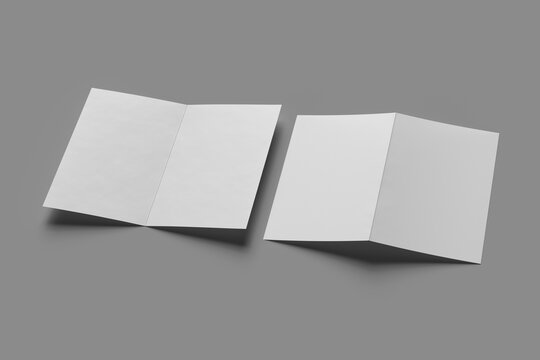 white paper half split bifold brochure us letter size realistic mockup design template 3d render isolated studio shot