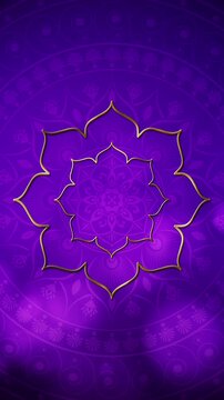 Vertical Diwali festival background with ornate Indian mandala, golden decorative elements, vibrant purple and gold luxury backdrop, festive celebration design with copy space for invitations
